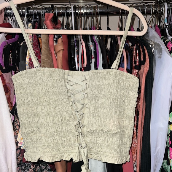 American Eagle Outfitters Tops - NWT American Eagle Sage Green Lace-Up Crop Top